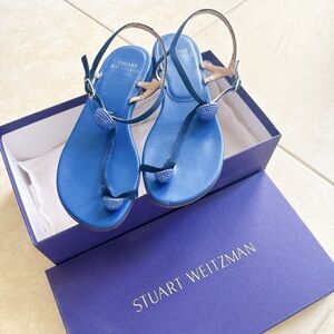 Stuart Weitzman Royal Blue Leather T-Strap Sandals